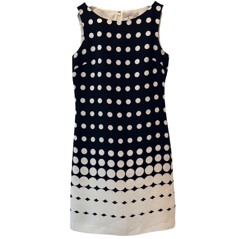 Banana Republic Women Black White Polkaβ Dot Sleeveless Shift Dress Size 0 90s